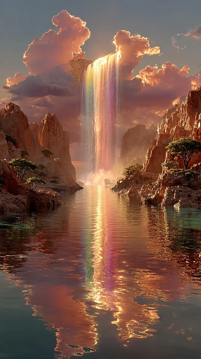 Rainbow Waterfall Majestic Scene