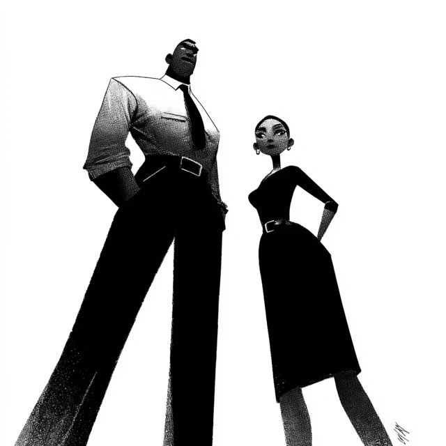 Retro Cartoon Black Couple Low Angle Portrait