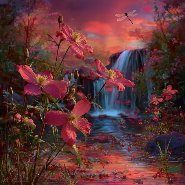 Clematis Waterfall Sunset Photography