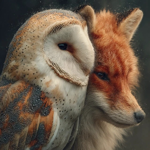 Yin Yang Owl and Fox Fantasy Art