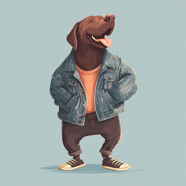 Anthropomorphic Labrador Dog in Denim Jacket