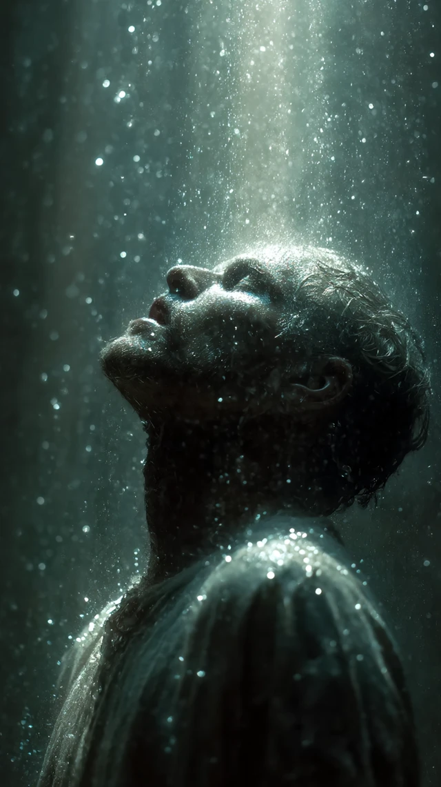 Spiritual Awakening: Man in Water, Divine Presence