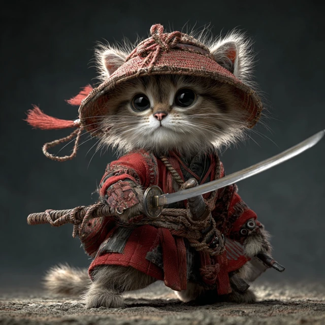 Samurai Kitten Warrior Ready for Battle