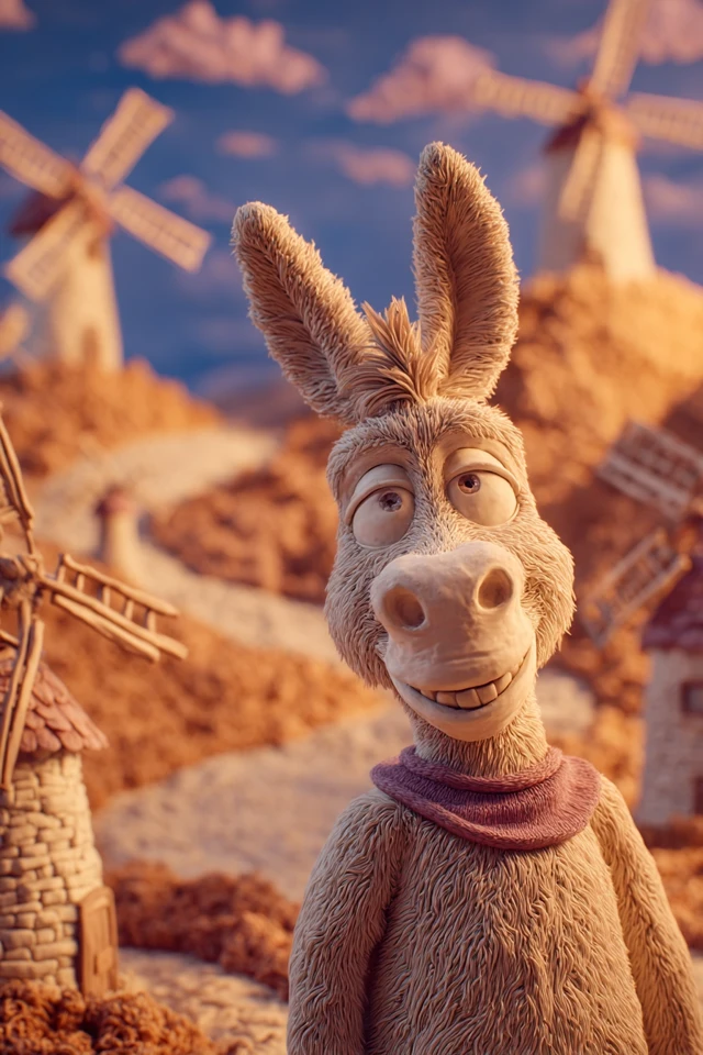 Claymation Donkey Poster: Whimsical Countryside