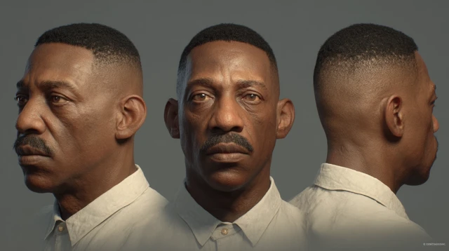 Realistic 3D Character Turnaround Middle Aged Black Man