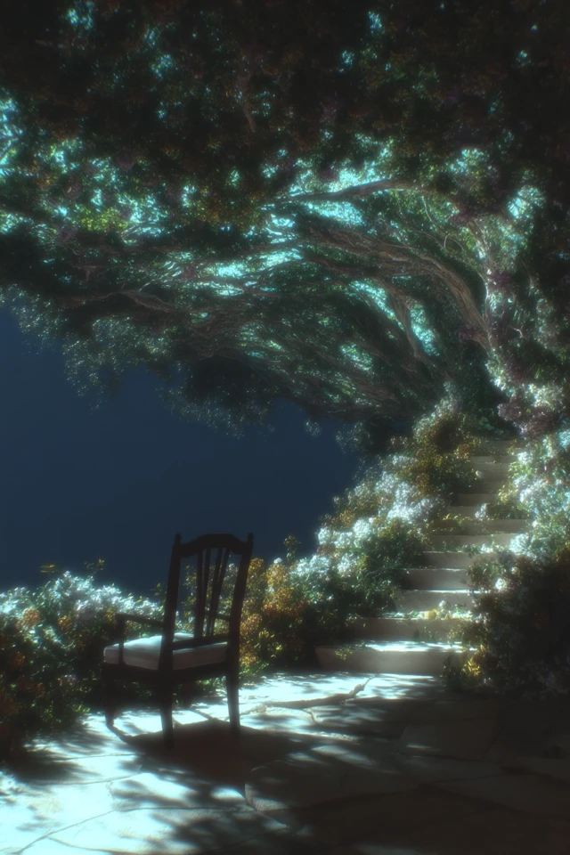 Surreal Scene with Chair and Stairs in Nature