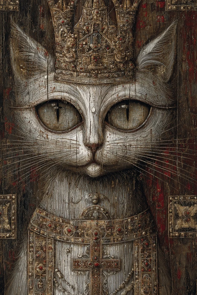 Medieval Icon Holy Cat Painting