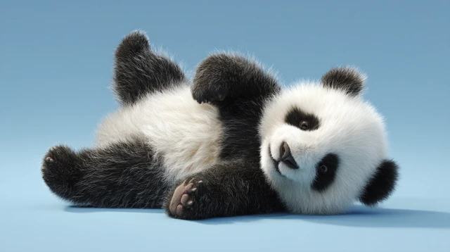 Playful Panda Rolling on Back Photorealistic 3D