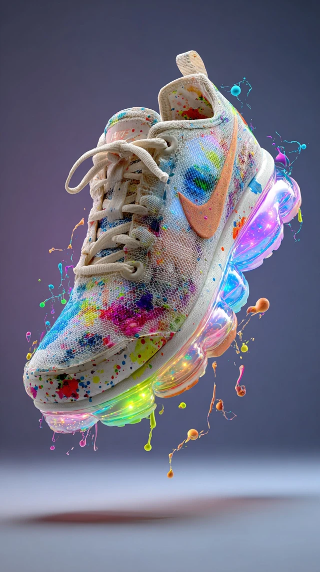 Kids Shoe with Paint Splatter Glitter Soles