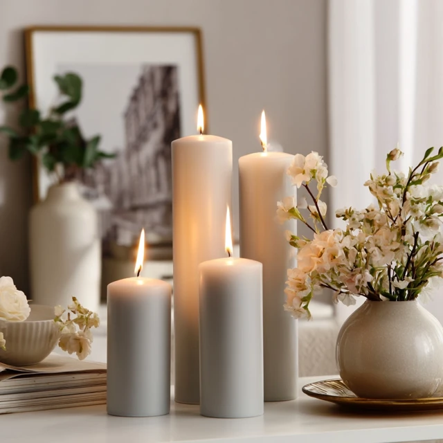 Cozy Scandinavian Interior with Candles and Flowers