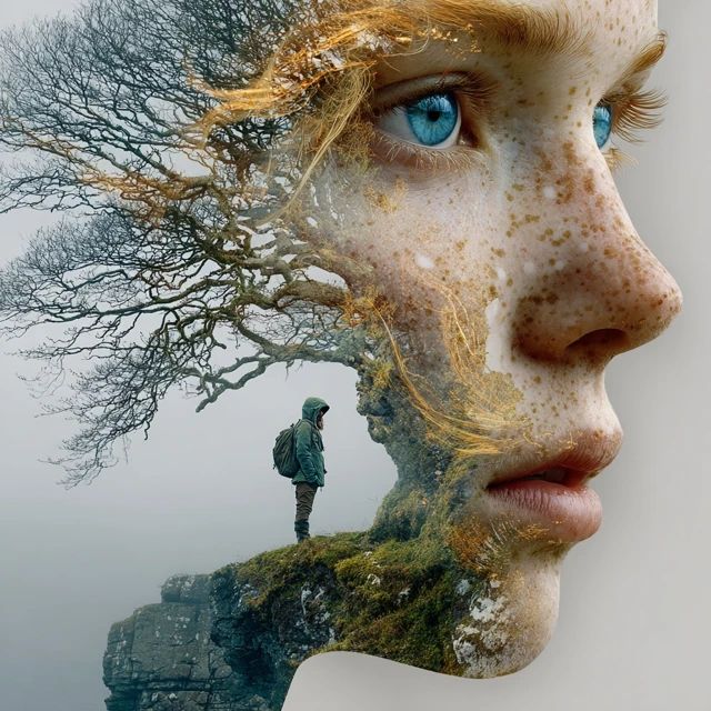 Surreal Art Woman and Tree Nature and Emotion
