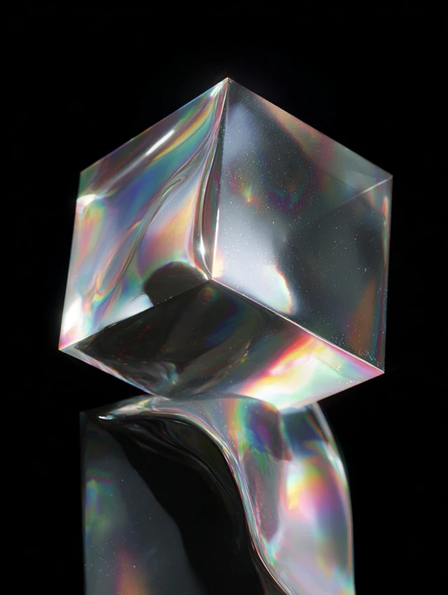 Futuristic Chrome Sculpture Holographic Glitch Cube