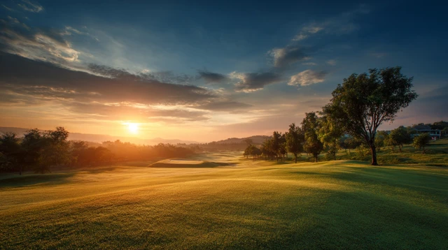 Sunrise Golf Course Dramatic Sky Golden Light