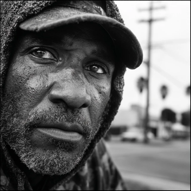 Homeless Man Portrait in Black and White Photography