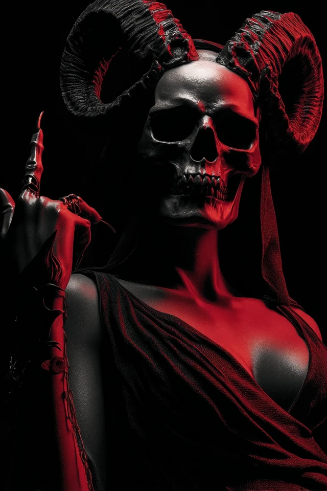 Evil Skull Portrait with Devil Horns