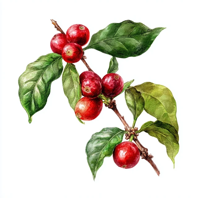Coffee Cherry Watercolor Botanical Illustration