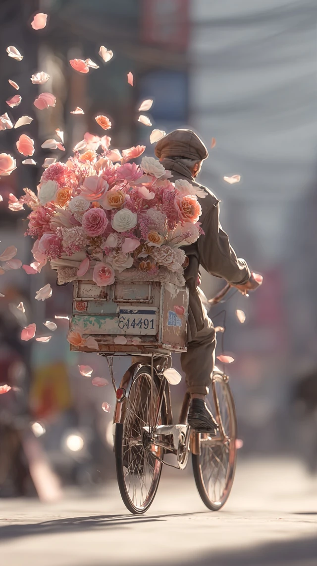 Korean Flower Delivery Bicycle Ride Cinematic Photo