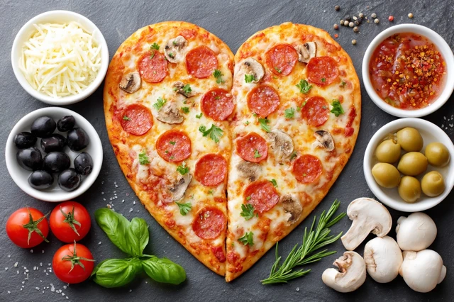 Heart Shaped Pepperoni Pizza Delicious Food