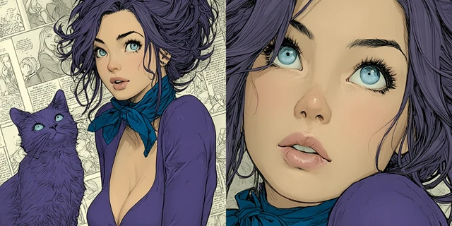 Purple Cat and Woman by J Scott Campbell
