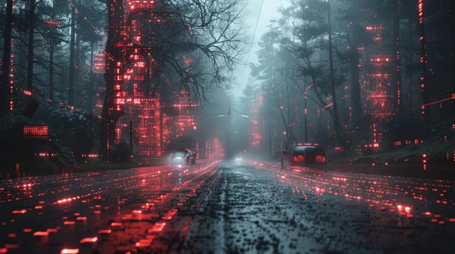 Cyber Forest Road Digital Art Abstract Poster