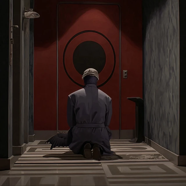 Mysterious Doorway Contemplation Art Illustration