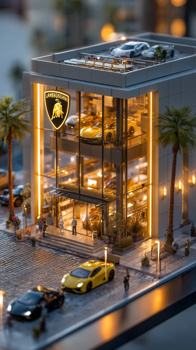 Lamborghini Dealership Futuristic Luxury Miniature