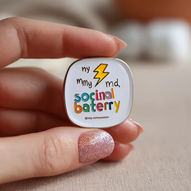 Social Battery Enamel Pin Cute Accessory Gift