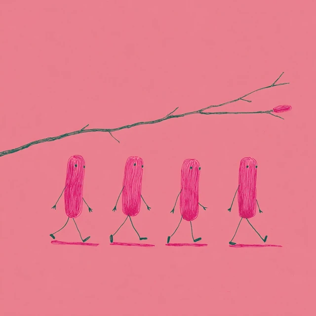 Pink Peanut Candies and Twiggy Branch Illustration