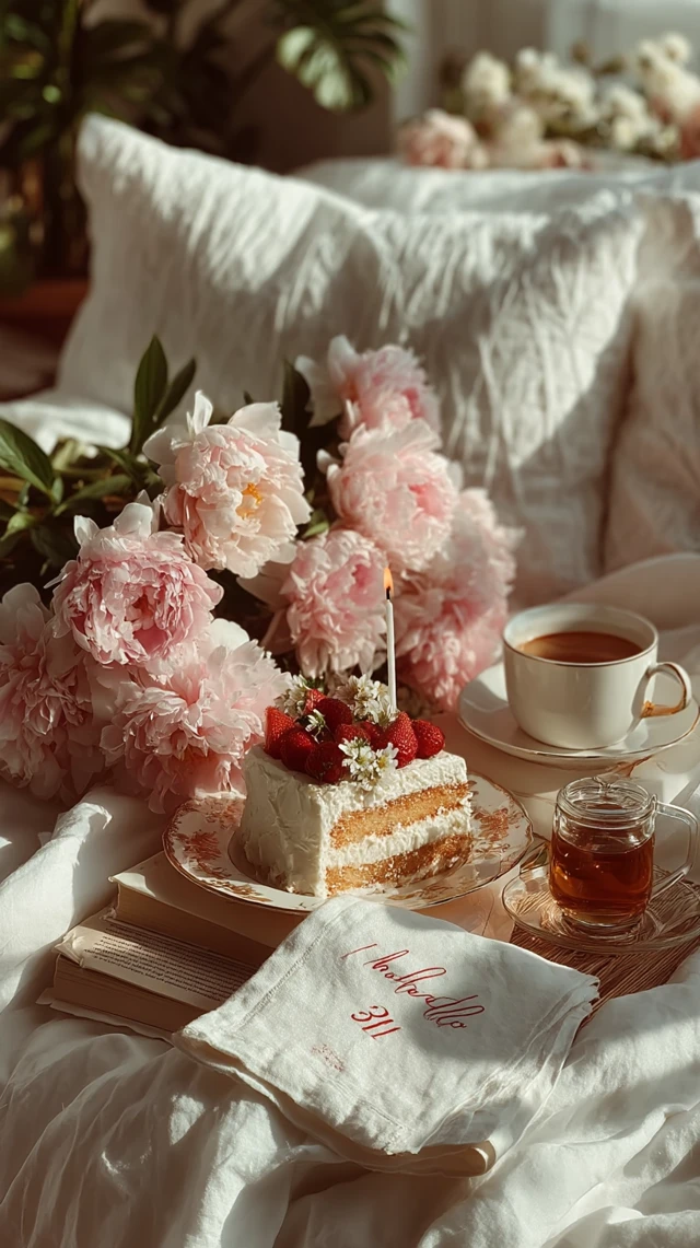 Romantic Birthday Aesthetic Peonies Cake Sunlight