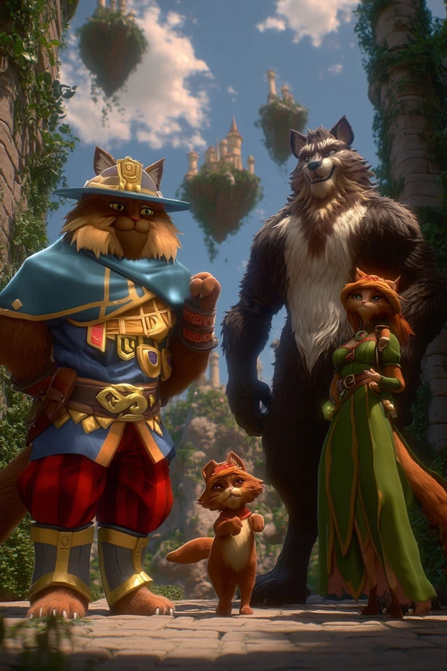 Fantasy Adventure Poster Cats and Wolf