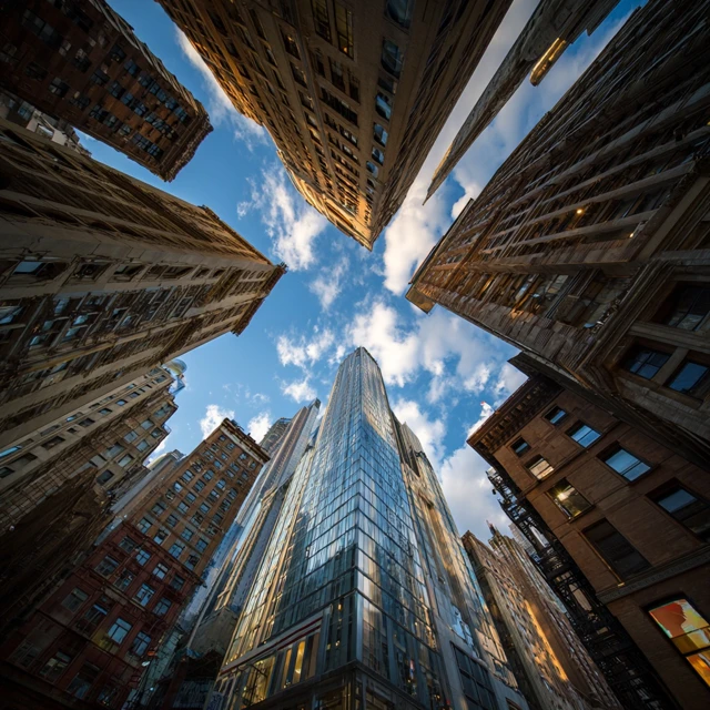 NYC Skyline From Below Amazing Perspective