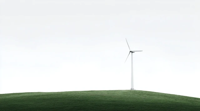 Wind Turbine on Grassy Hill Minimalist Landscape