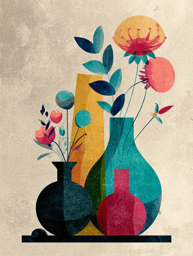 Hannah Hoch Inspired Vases and Flowers Art for Women