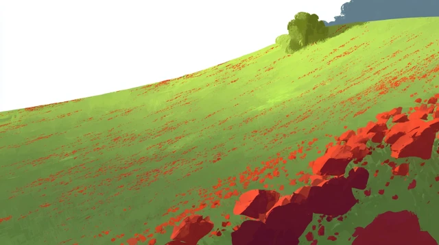 Red Roses on a Hill Digital Art Illustration