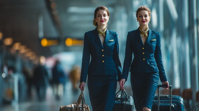 Flight Attendants Walking Through Airport Terminal