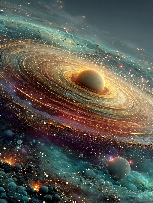 Enigmatic Planet with Rings - Minimalist Space Art