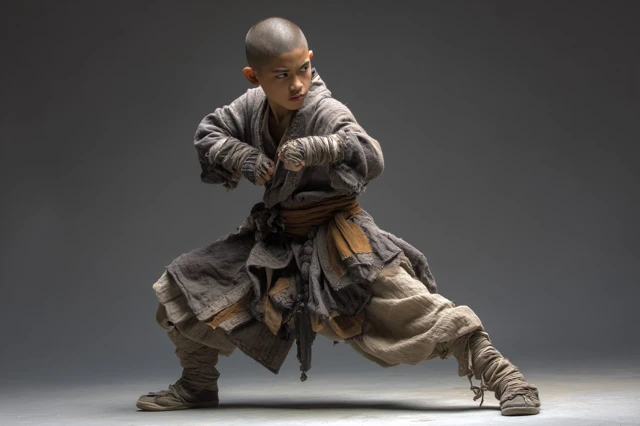 Young Shaolin Monk in Action Kung Fu Martial Arts