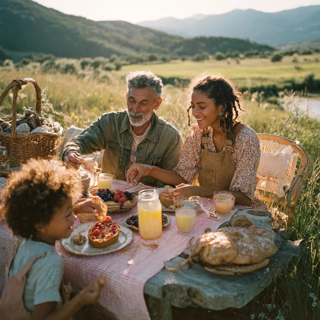 Family Picnic in the Meadow Illustration