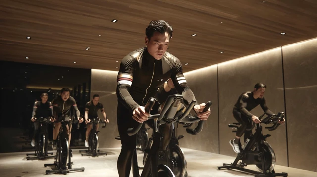 Indoor Cycling Class Dynamic Fitness in Luxury Gym