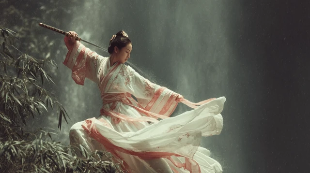 Emei Martial Artist on Mount Emei Ancient Scroll Style