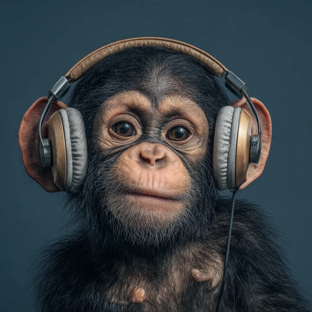Cute Baby Chimpanzee Listening to Music