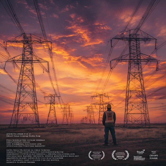 Sunset Power Lines Energy Worker Landscape