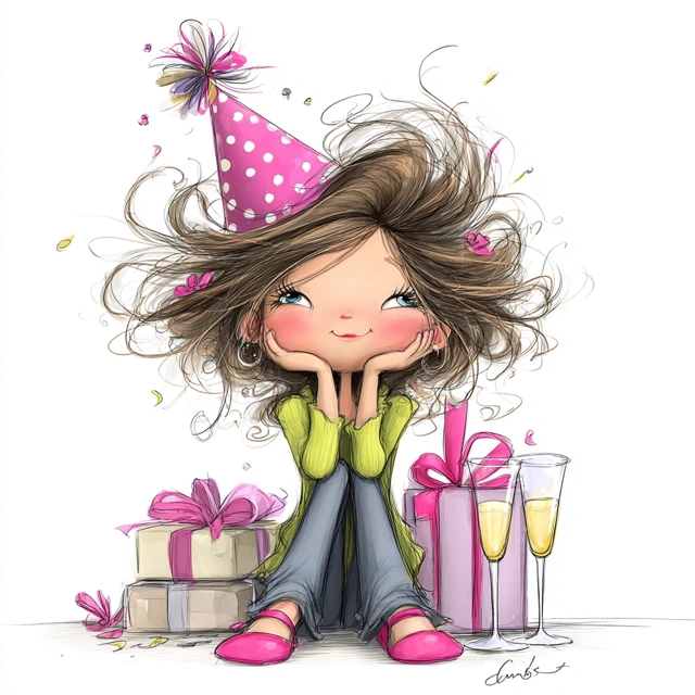 Birthday Girl Cartoon Illustration