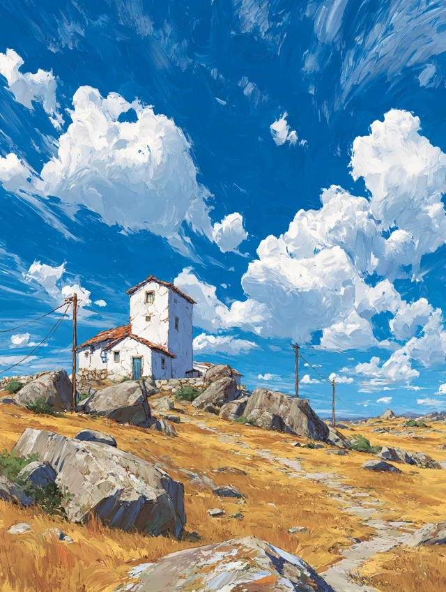 Tower House Landscape Sky Art