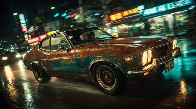Rusty Car Night Scene Gangnam Photography