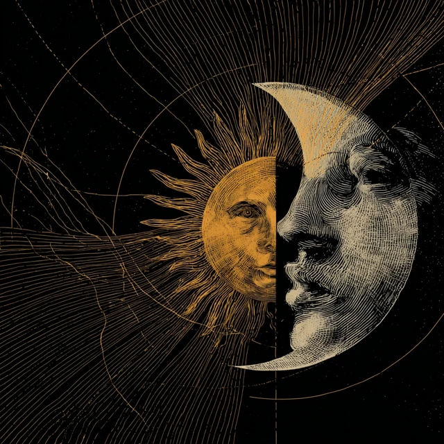 Sun and Moon Divided Surreal Monotype Etching