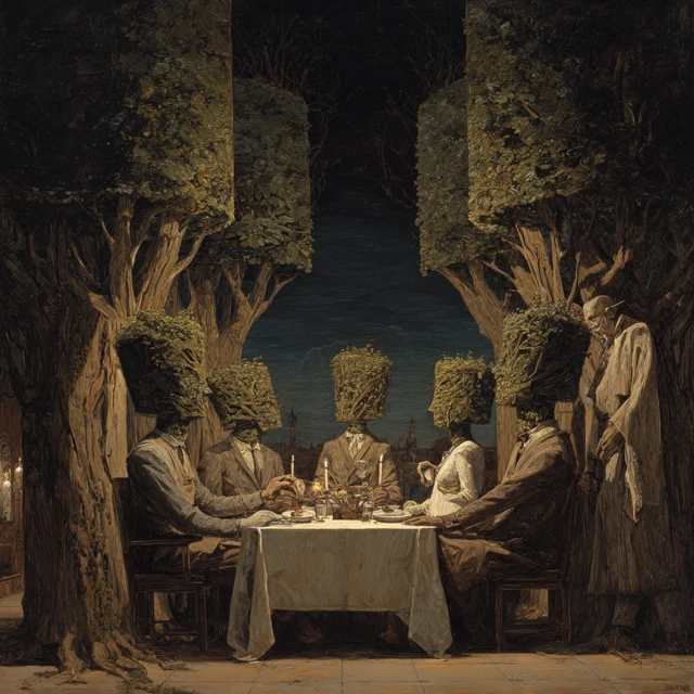 Tree People Dinner Fine Dining Surreal Art