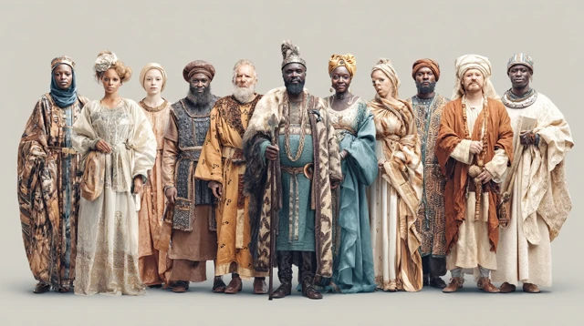 Diverse People Modern and Ancient Clothing