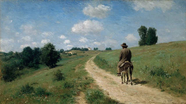 Missionary on Donkey Rural Path Painting