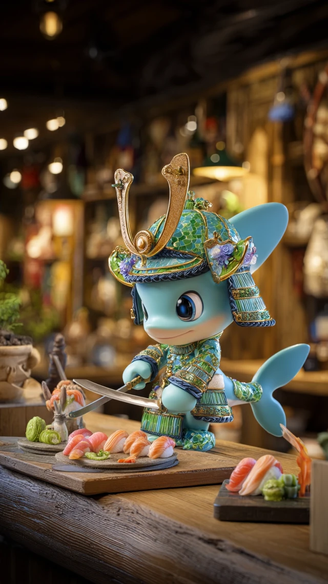 Cute Samurai Shark Sushi Chef Anime Illustration